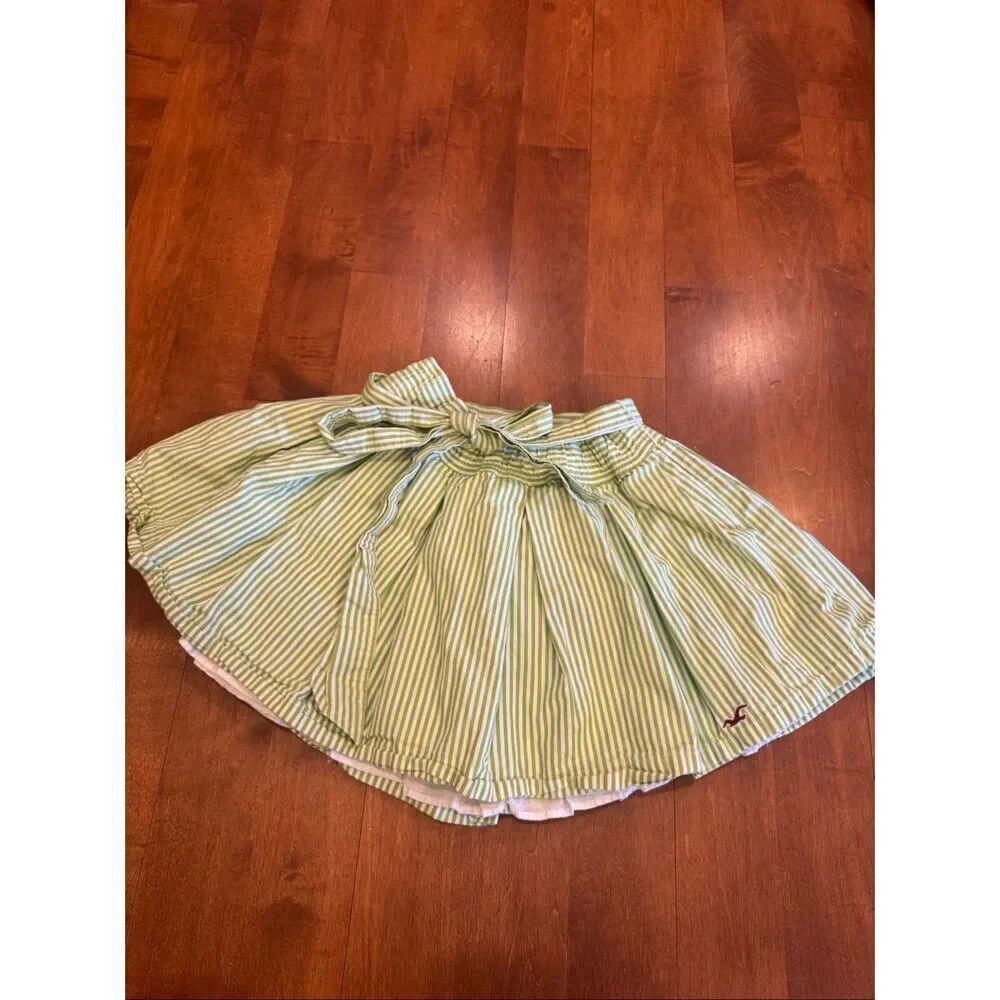 Y2K style Hollister Green Stripe Mini Skirt Size S Paperbag Waist Tie Front Prep